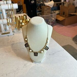 J Crew gold tone black/white/crystal costume necklace